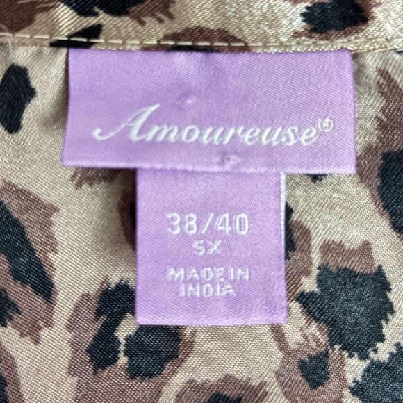 Amoureuse Pajama Top 5X Leopard Print Satin Glam Sexy - Picture 3 of 6
